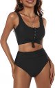 Women's High Waisted Bikini Scoop Neck Swimsuit Two Pieces Bathing Suit