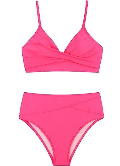 Women's Swimsuit High Waisted V Neck Twist Front Adjustable Spaghetti Straps Bathing Suit