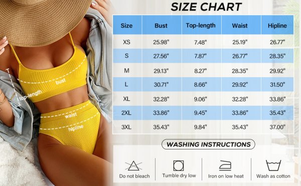 High Waisted Tummy Control Ribbed Bikini Crop Top Swimsuit Set 2 Piece