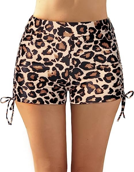 Women's Leopard Swim Shorts High Waist Swimsuit Bottoms