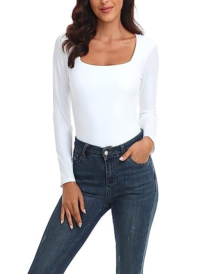 Women's Square Neckline One Piece Swimsuit Long Sleeve Rash Guard Bathing Suits