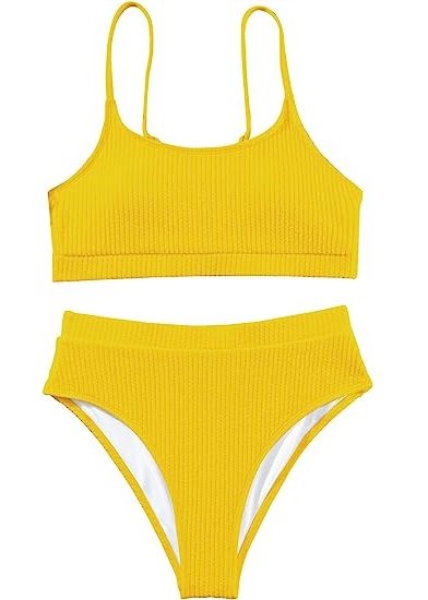 High Waisted Tummy Control Ribbed Bikini Crop Top Swimsuit Set 2 Piece