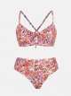 Women's Bikini Set Two-Piece Swimsuit Bottoms Floral Crossover Crew Neck Cutout Swimsuit
