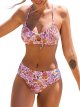 Women's Bikini Set Two-Piece Swimsuit Bottoms Floral Crossover Crew Neck Cutout Swimsuit