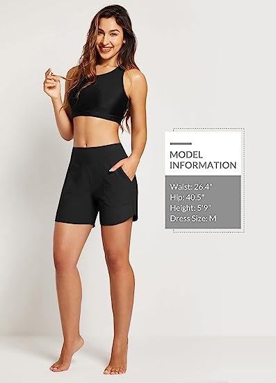 Women's 5" High Rise Swim Board Short Bottom with Pockets