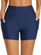Women's Swim Shorts High Waist Swimsuit Bottoms With Pockets